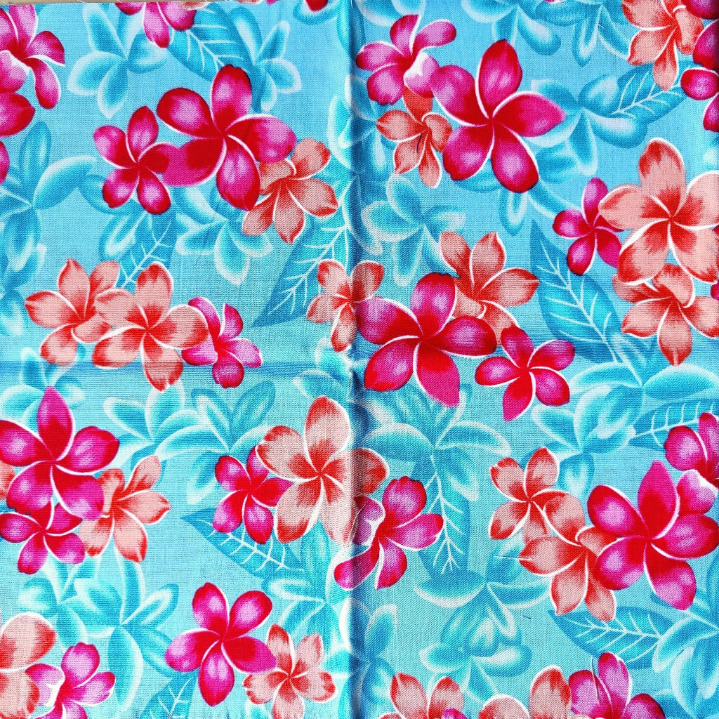 Coupon 25 x 110 cm - Tissu tahitien coton Tipanié rose et turquoise