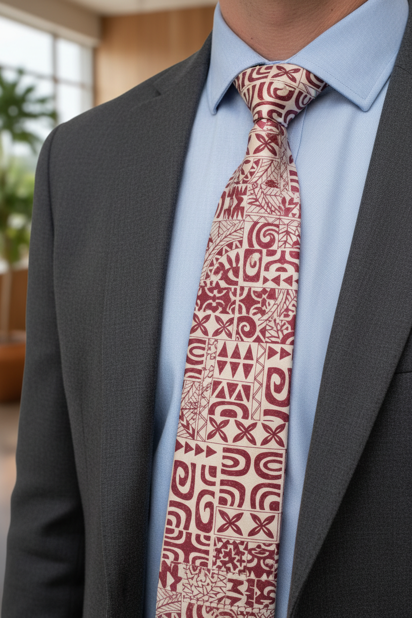 Cravate motif Tatouages polynésiens marron tissu coton Couleurs du Fénua