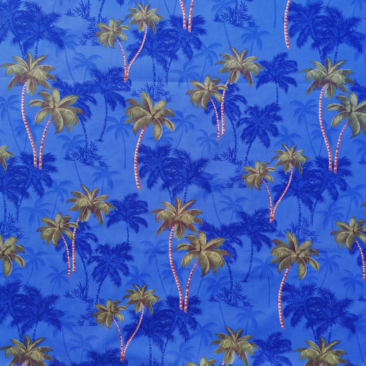 Tissu polynésien cocotiers bleu et vert. 100% coton