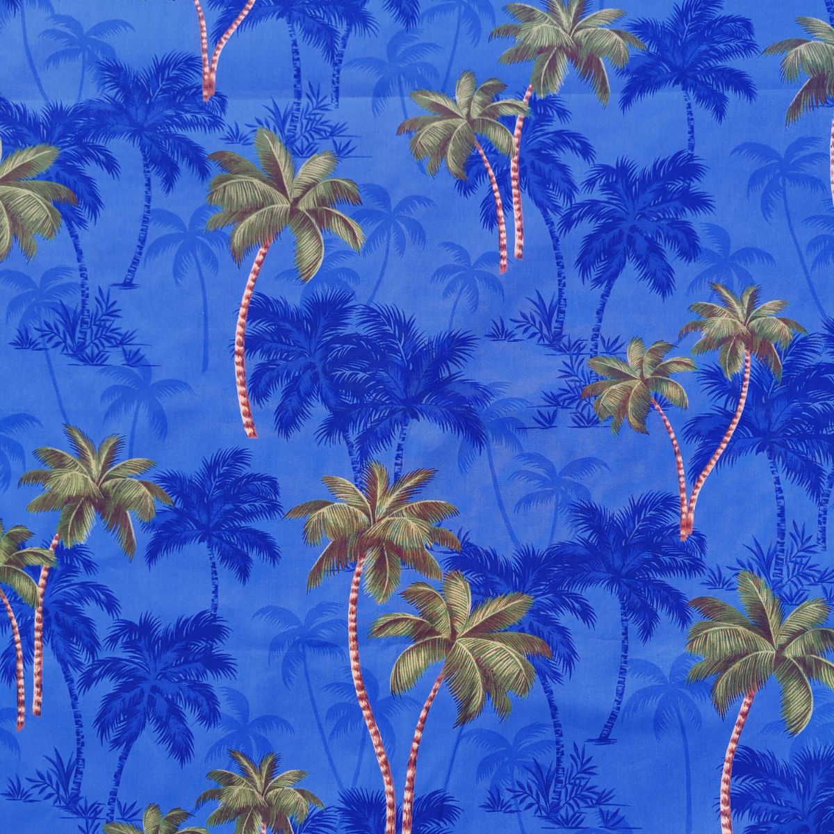 Tissu tahitien en coton - cocotiers ble u et vert