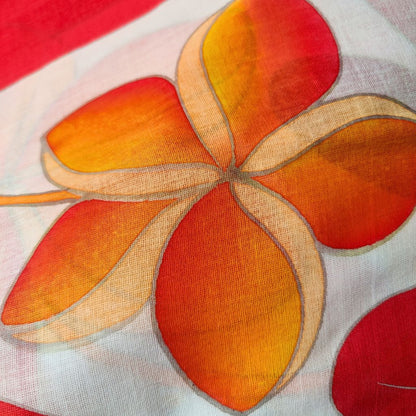 Paréo tahitien en voile de coton peint à la main - Frangipaniers orange