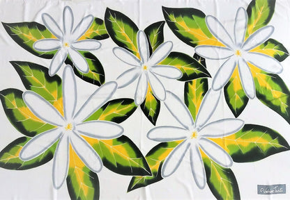Paréo en fibranne peint à la main - Fleurs de tiaré