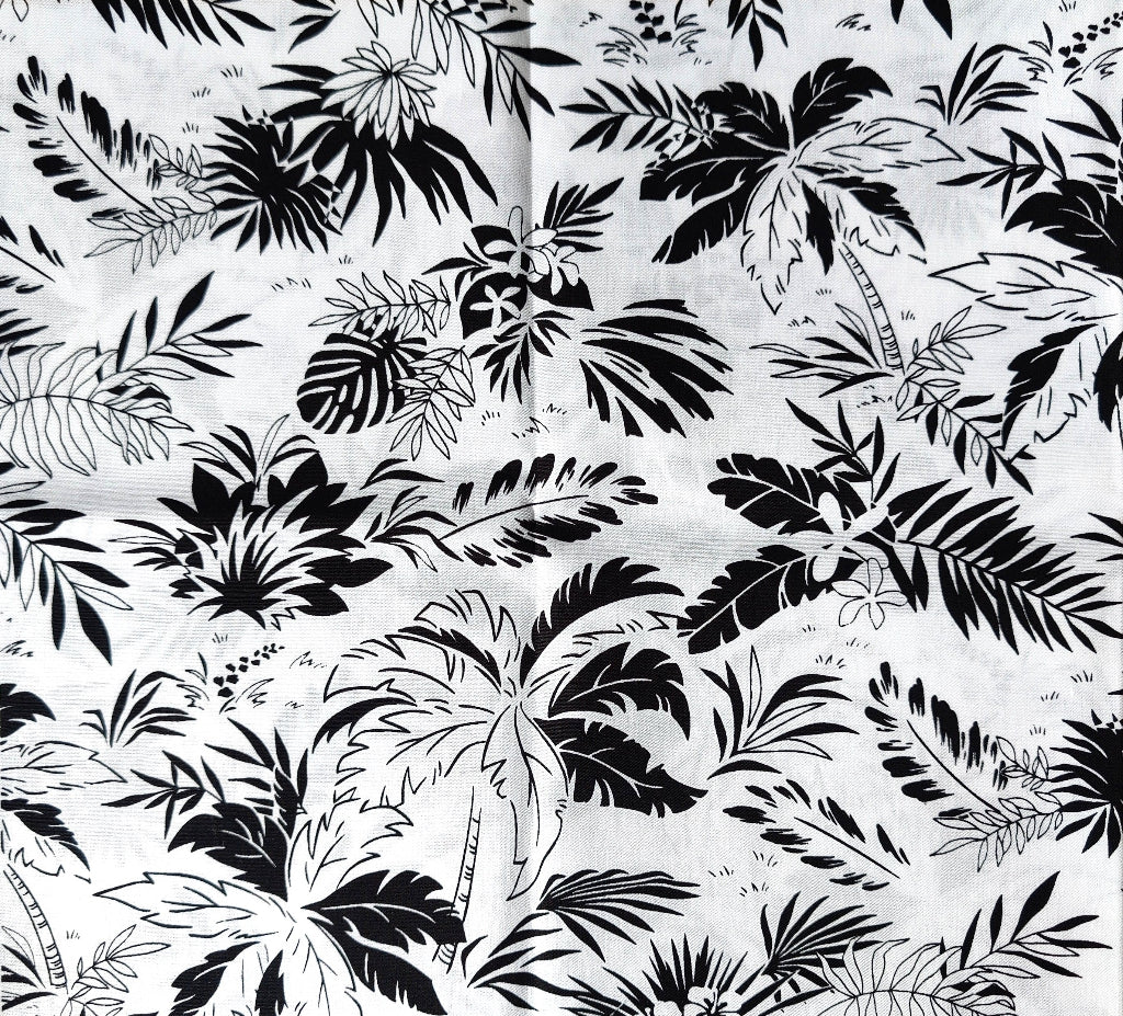 Coupon 25 x 110 cm - Tissu tahitien coton Cocotiers noirs et blanc