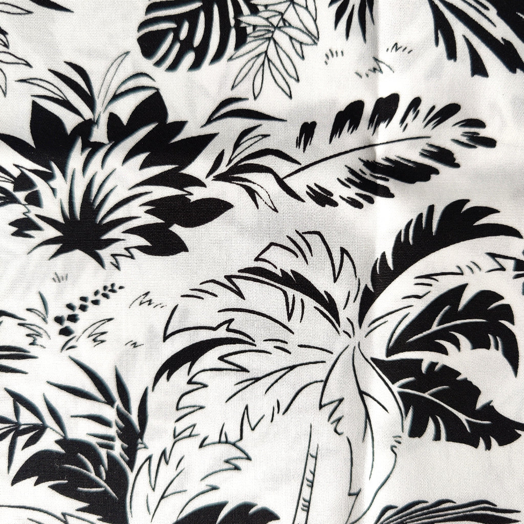 Coupon 25 x 110 cm - Tissu tahitien coton Cocotiers noirs et blanc
