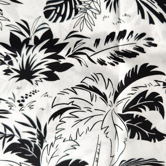 Coupon 25 x 110 cm - Tissu tahitien coton Cocotiers noirs et blanc