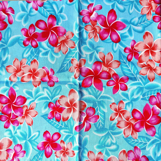 Coupon 25 x 110 cm - Tissu tahitien coton Tipanié rose et turquoise