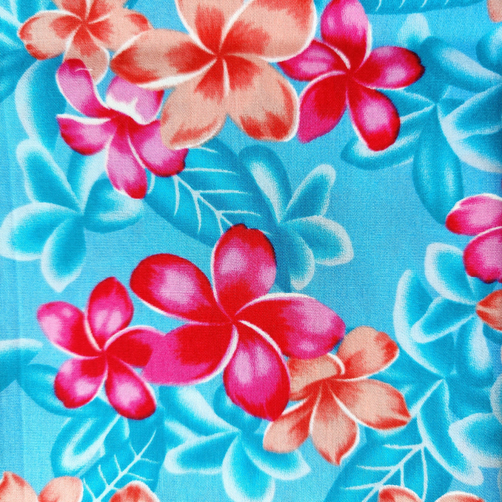 Coupon 25 x 110 cm - Tissu tahitien coton Tipanié rose et turquoise