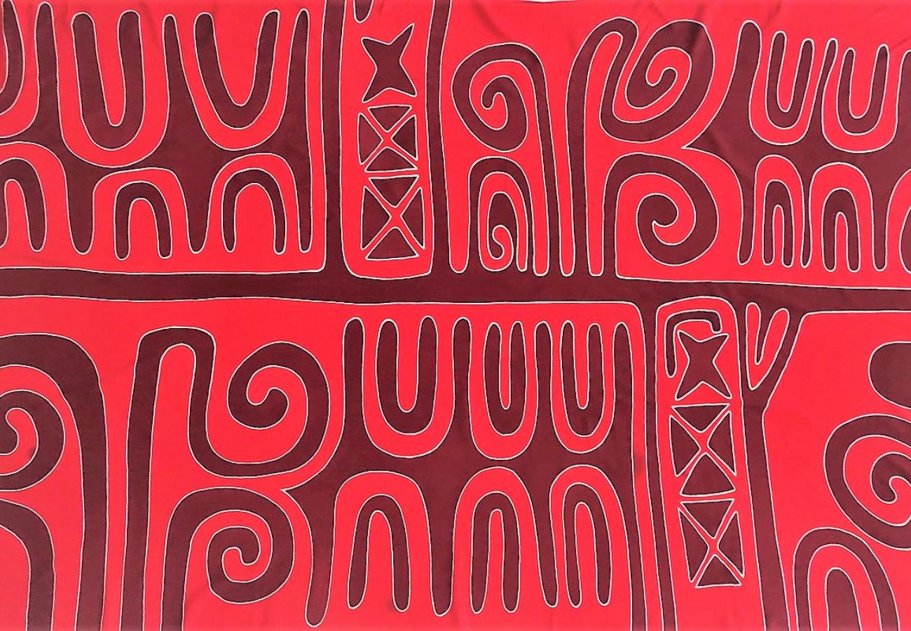 Paréo polynésien en fibranne - Motifs tapa traditionnel
