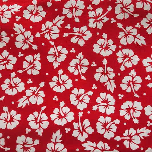 Coupon 25 x 110 cm - Tissu tahitien coton Hibiscus blancs et rouge