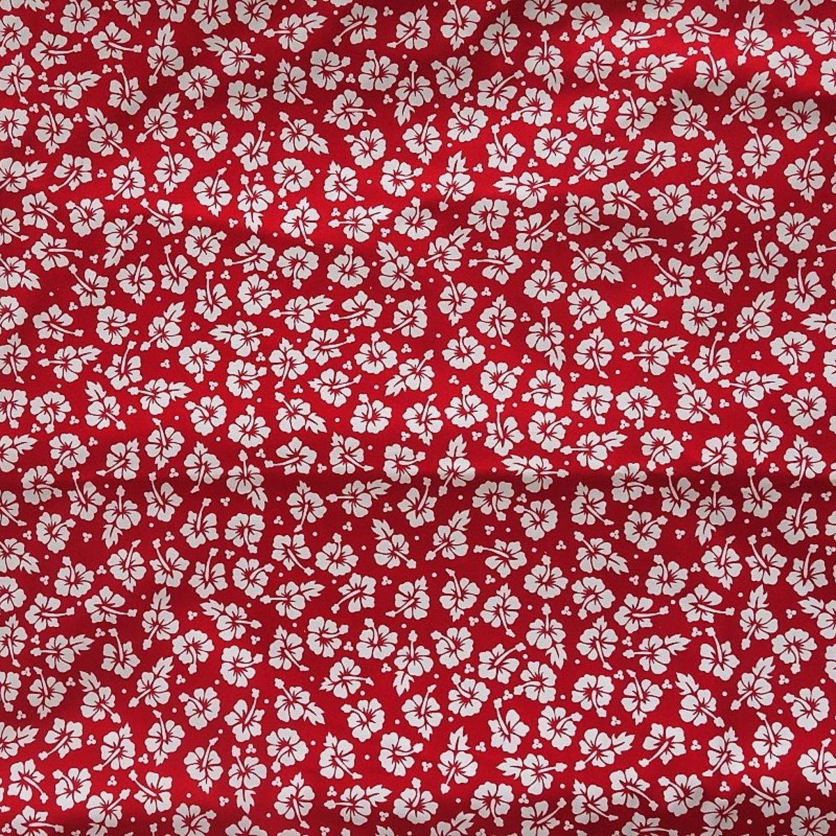 Coupon 25 x 110 cm - Tissu tahitien coton Hibiscus blancs et rouge