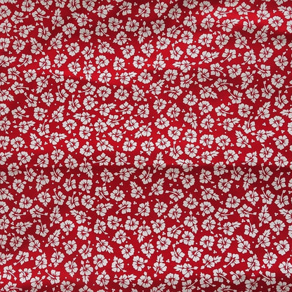 Coupon 25 x 110 cm - Tissu tahitien coton Hibiscus blancs et rouge