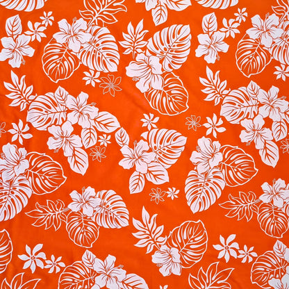 Tissu coton hibiscus et monstera orange et blanc - Couleurs du Fénua