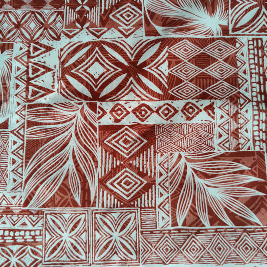 Détails tissu Tatouages Tahitiens marron et beige. 100% coton. 