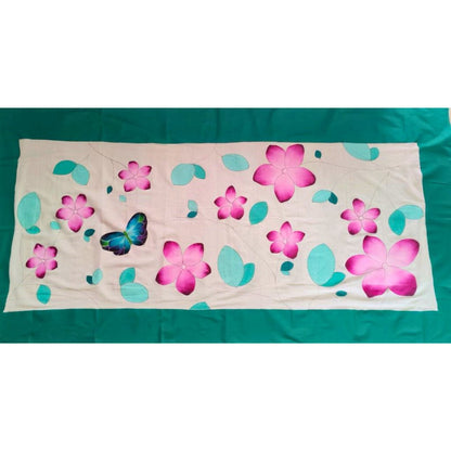 Paréo tahitien en voile de coton peint à la main - Frangipaniers rose et vert