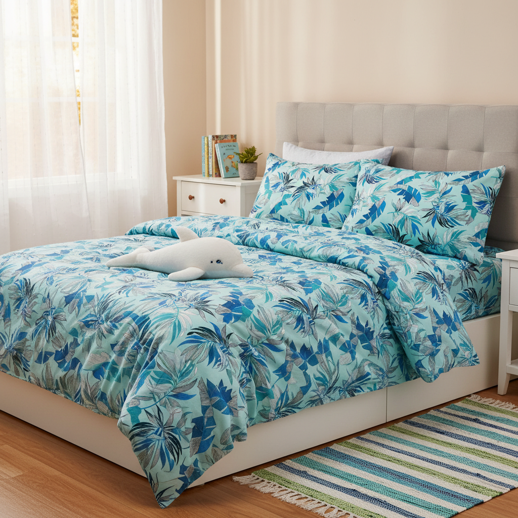 Parure de lit enfant tissu tropical bleu