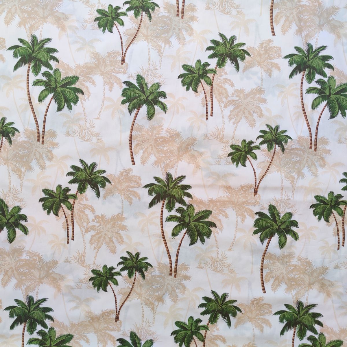 Tissu polynésien cocotiers beige et vert - 100% coton