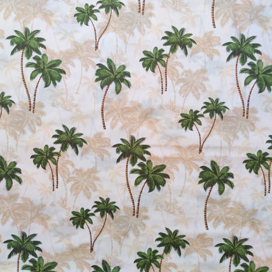 Tissu polynésien cocotiers beige et vert - 100% coton