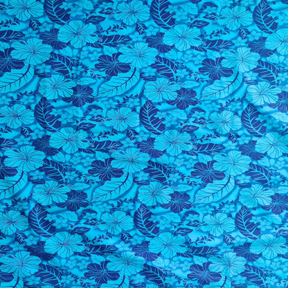 Tissu tahitien coton Hibiscus Camaïeu bleu