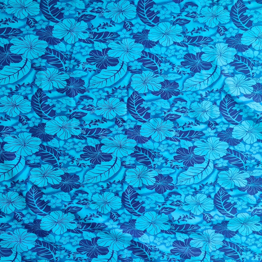 Tissu tahitien coton Hibiscus Camaïeu bleu