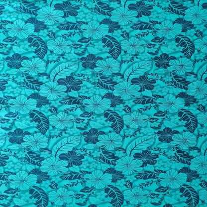 Tissu tahitien coton Hibiscus Feuillages Camaïeu vert
