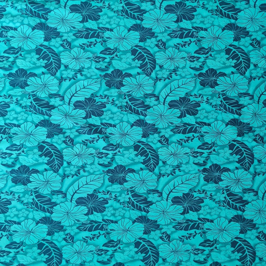 Tissu tahitien coton Hibiscus Feuillages Camaïeu vert