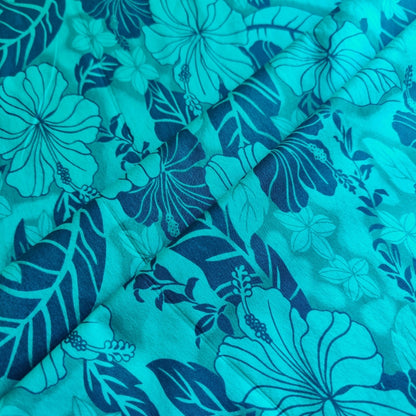 Tissu tahitien coton Hibiscus Feuillages Camaïeu vert