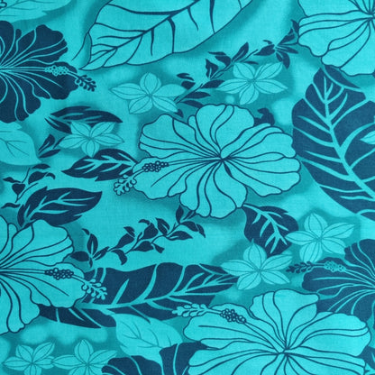 Tissu tahitien coton Hibiscus Feuillages Camaïeu vert