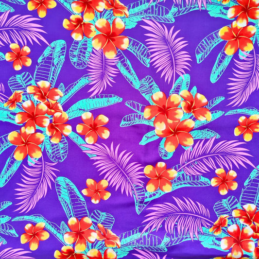 Tissu tahitien fibranne Frangipaniers - rouge et violet