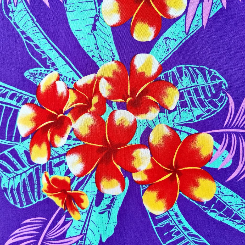 Tissu tahitien fibranne Frangipaniers - rouge et violet