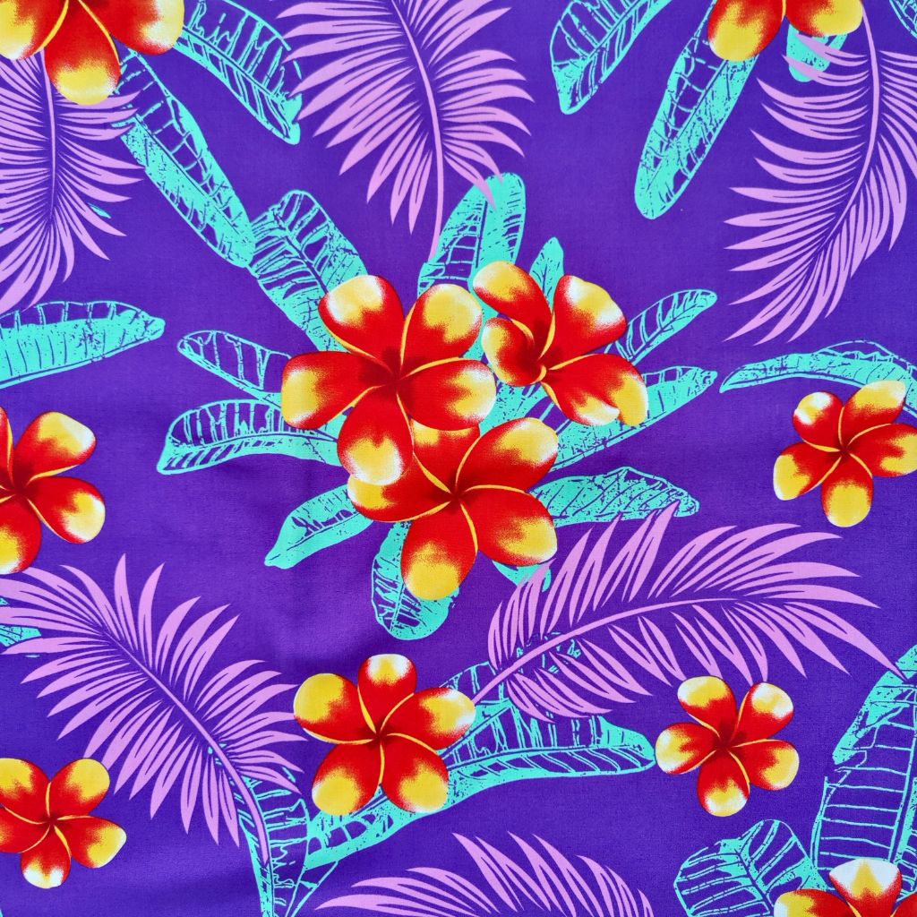 Tissu tahitien fibranne Frangipaniers - rouge et violet